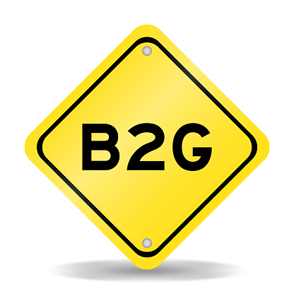 Yellow color transportation sign with word b2g (abbreviation of business to government) on white background