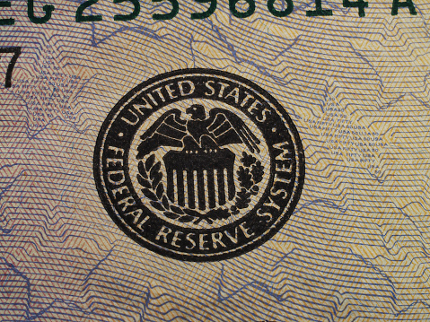 United States Federal Reserve System Seal On Currency Fifty Dollar Bill  Closeup