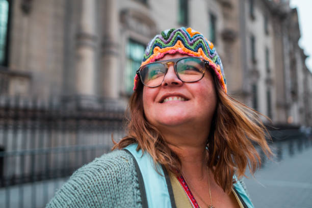 portrait of a smiling tourist. Copy space