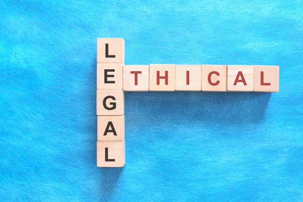 istock Ethical versus legal concept. Flat lay in blue background. 2150063153