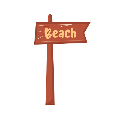 Vintage wooden sign with word beach. Wooden pointer to the beach. Summer symbol