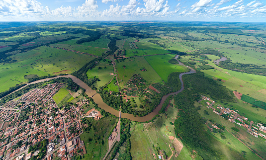 Cassilandia, Mato Grosso do Sul, Brazil - 04 16 2024: Aerial image of the Cassilandia a Small Brazilian City in Panorama