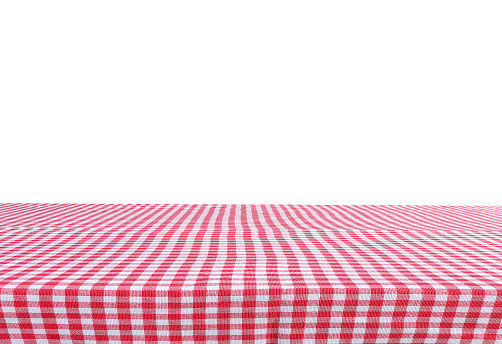 Empty red checkered, red checkered tablecloth on white background with clipping path. design for product display