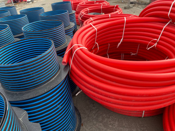 istock Cable protection pipes systems. Urban engineering concept. Mobile phone photo 2150076132
