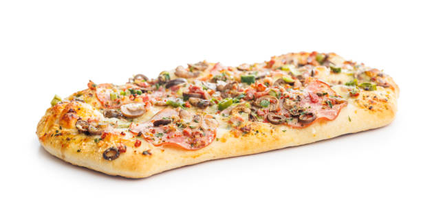 istock Tasty italian square pizza isolated on white background. 2150076345