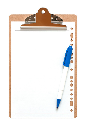 [Clipping path!] Clipboard with blank notepad isolated on white background