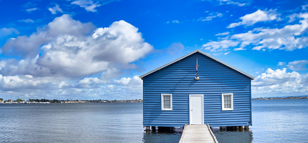 Panoramic view of the Blue Boat House in Perth, Western Australia.