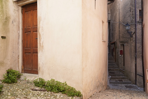 View of a glimpse of an alley in the village of Santa Maria del Monte. Varese, Italy