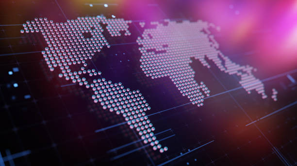 istock Global business and finance concept. Abstract spotted world map on digital screen. 2150079105