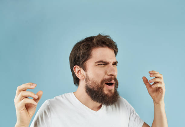 istock Happy guy in white t-shirt cropped look surprise joy 2150080383