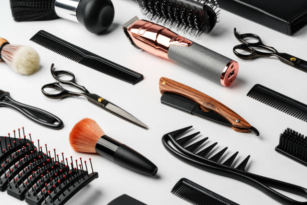istock Pattern of various shaving and bauty care accessories for men on gray background 2150080663
