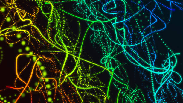 istock Layered blue red structure. Stunning surface composed of neon glow particles that form waves. 2150080719