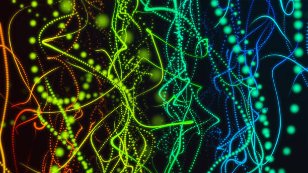 istock Layered blue red structure. Stunning surface composed of neon glow particles that form waves. 2150080779