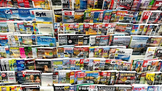 Ludwigsburg, Germany - April, 24th - 2024: German magazines, travel, lifestyle and hobby