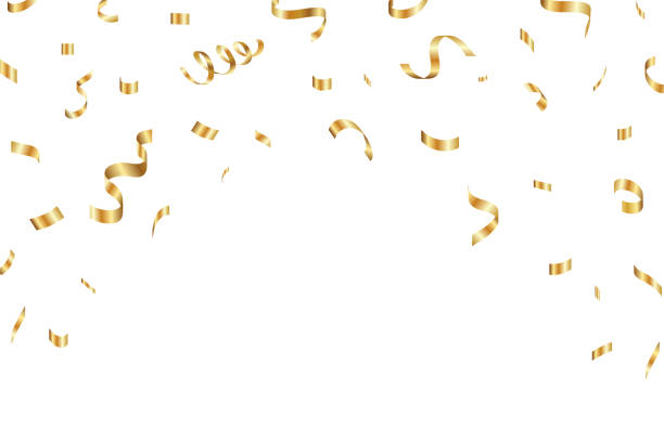 istock Gold confetti falling background for birthday, anniversary designs. Bright shiny gold confetti for party 2150081056
