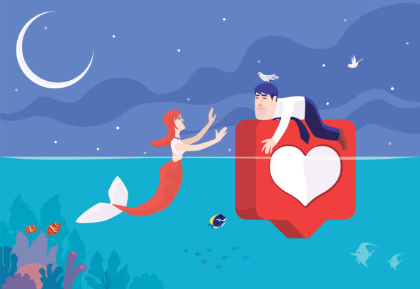 mermaid meeting man who sleeping on like icon which floating on water vector illustration of mermaid meeting man who sleeping on like icon which floating on water lying friends quotes stock illustrations