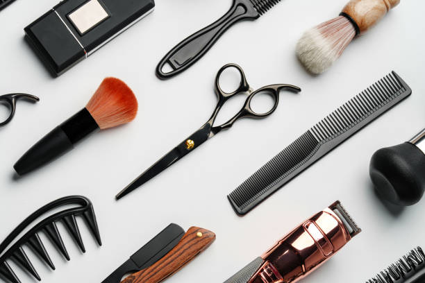 istock Pattern of various shaving and bauty care accessories for men on gray background 2150081267