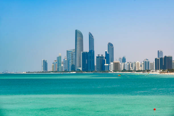 istock Panoramic view of Abu Dhabi with sea, waterfront Corniche, skyscrapers during summer sunny day in United Arab Emirates 2150085402