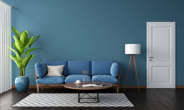 istock Blue sofa in blue living room with copy space for mockup, 3D rendering 2150088142