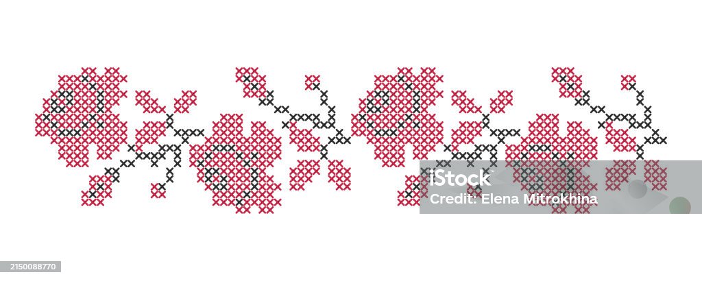 Stitching Patterns Red Seamless Cross Stitch Pattern Red And Black Roses Embroidered With A ...