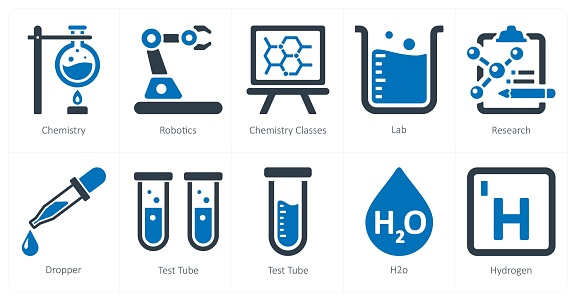 These are beautiful handcrafted pixel perfect black and blue filled science and experiment icons