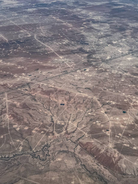 Images shot above western Texas of oil extraction.
