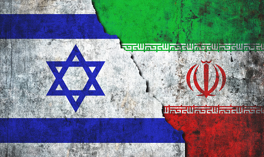 Puzzle made from flags of Iran,Russia, and Gaza. Gaza and Israel conflict. Terrorist organizations hezbollah and hamas