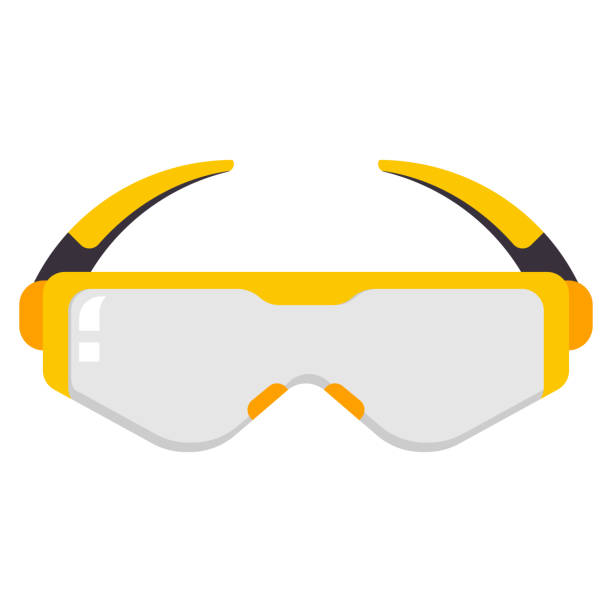 illustrazioni stock, clip art, cartoni animati e icone di tendenza di occhiali di sicurezza con schermature laterali illustrazione vettoriale del fumetto isolata su sfondo bianco. - occhiali protettivi