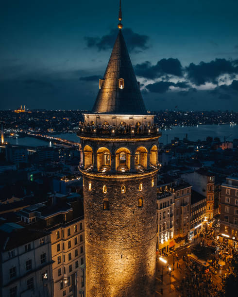 Night View of Galata Tower with lights