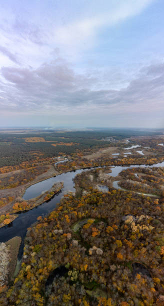 istock Autumn aerial river valley landscape pano 2150095069