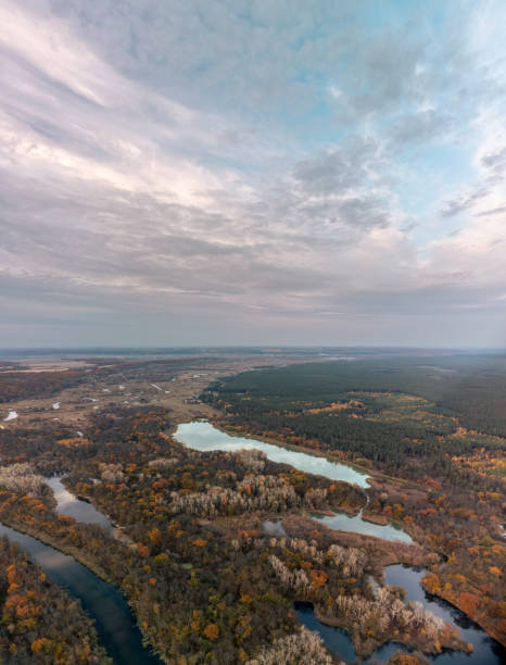 istock Autumn aerial river valley landscape pano 2150095079