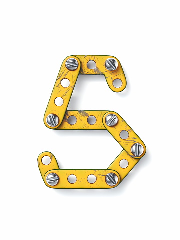 Aged yellow constructor font Letter S 3D rendering illustration isolated on white background