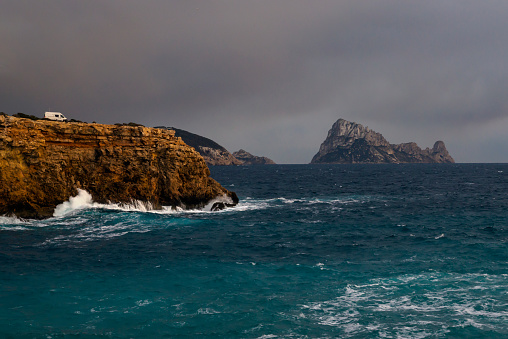 Cap des Bou cape and Es Vedra island view, near Cala Comte beaches, Sant Josep de Sa Talaia, Ibiza, Balearic Islands, Spain