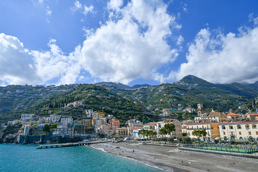 The beach of a town on the Amalfi coast in Italy.