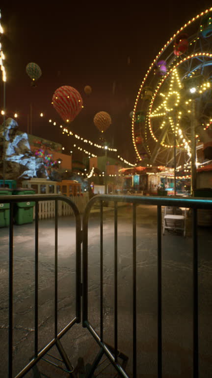 Ferris Wheel Illuminates Abandoned Amusement Park at Night