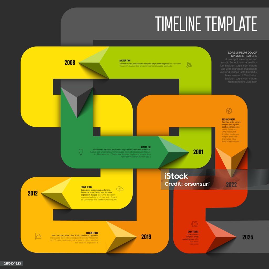 Sw Timeline Format Dark Tangle Timeline Infographic Template With Triangle Arrows On Thick ...