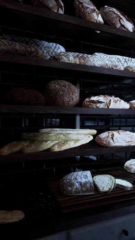 Assorted Breads Displayed on Old Bakery Shelf