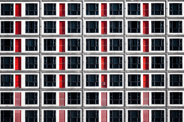 Red modern minimalist facade. metal structure business center