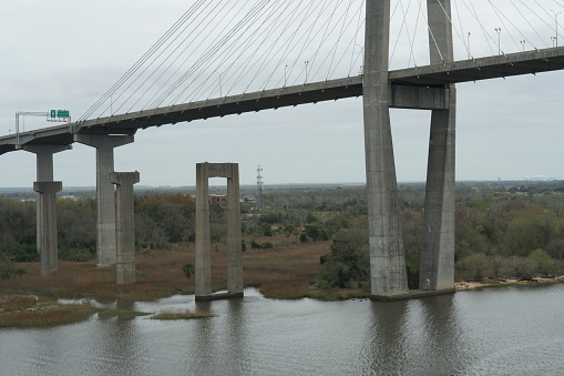 Savannah, GA, USA 03 05 2024: The cable-stayed Talmadge Memorial Bridge is a bridge in the United States spanning the Savannah River between downtown Savannah, Georgia, and Hutchinson Island.