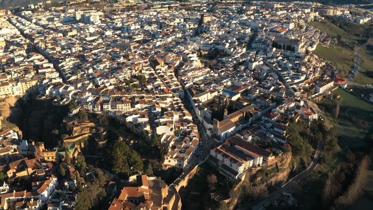 Ronda Aerial Drone Shot. Mountaintop Historic City In Malaga Province, Andalusia, Spain.