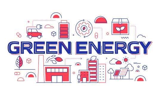 GREEN ENERGY Related Line Style Banner Design for Web Page, Headline, Brochure, Annual Report and Book Cover