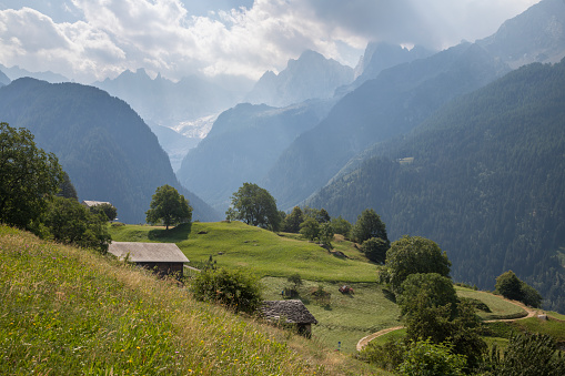 The Piz Badile, Pizzo Cengalo, and Sciora peaks in the Bregaglia range - Switzerland.
