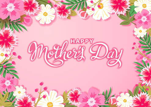 Celebrate the Mother's Day with colorful floral frame and calligraphy on the pink background