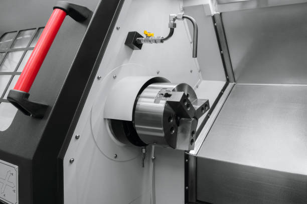 istock Manufacturing CNC professional lathe machine, Industrial concept. 2150111487