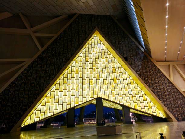 The Grand Egyptian Museum, Giza Museum, Egypt's gift to the world, the largest archaeological museum in the world, about 2 kilometers from Giza pyramid complex Giza, Egypt, April 13 2024: The Grand Egyptian Museum, Giza Museum, Egypt's gift to the world, the largest archaeological museum in the world, about 2 kilometers from Giza pyramid complex, selective focus ramses i stock pictures, royalty-free photos & images