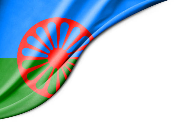 istock Romani people flag. 3d illustration. with white background space for text. Close-up view. 2150116048