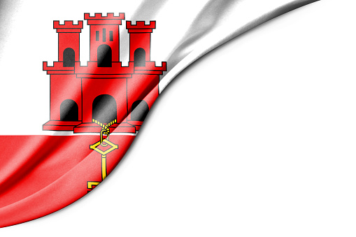 Gibraltar flag. 3d illustration. with white background space for text. Close-up view.