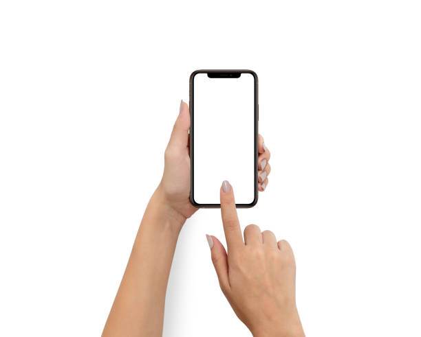 istock iPhone cellphone Mobile phone Held in Hand Mockup on white background 2150116498