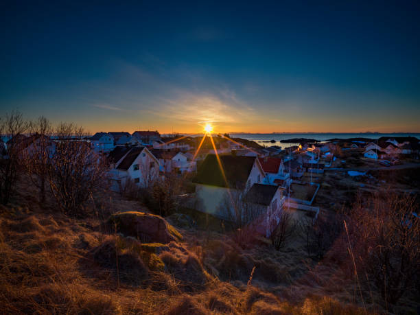 Sunset in a seaside residential area.