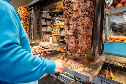 meat and chicken doner kebabs are ready to sell horizotal small business still